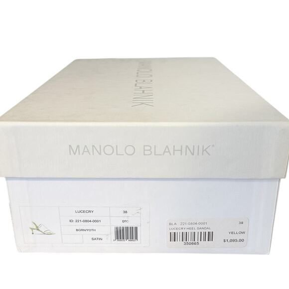 Manolo Blahnik Lucecry Satin Green Yellow Crystal Strappy High Heel Sandals 38 - Picture 12 of 14